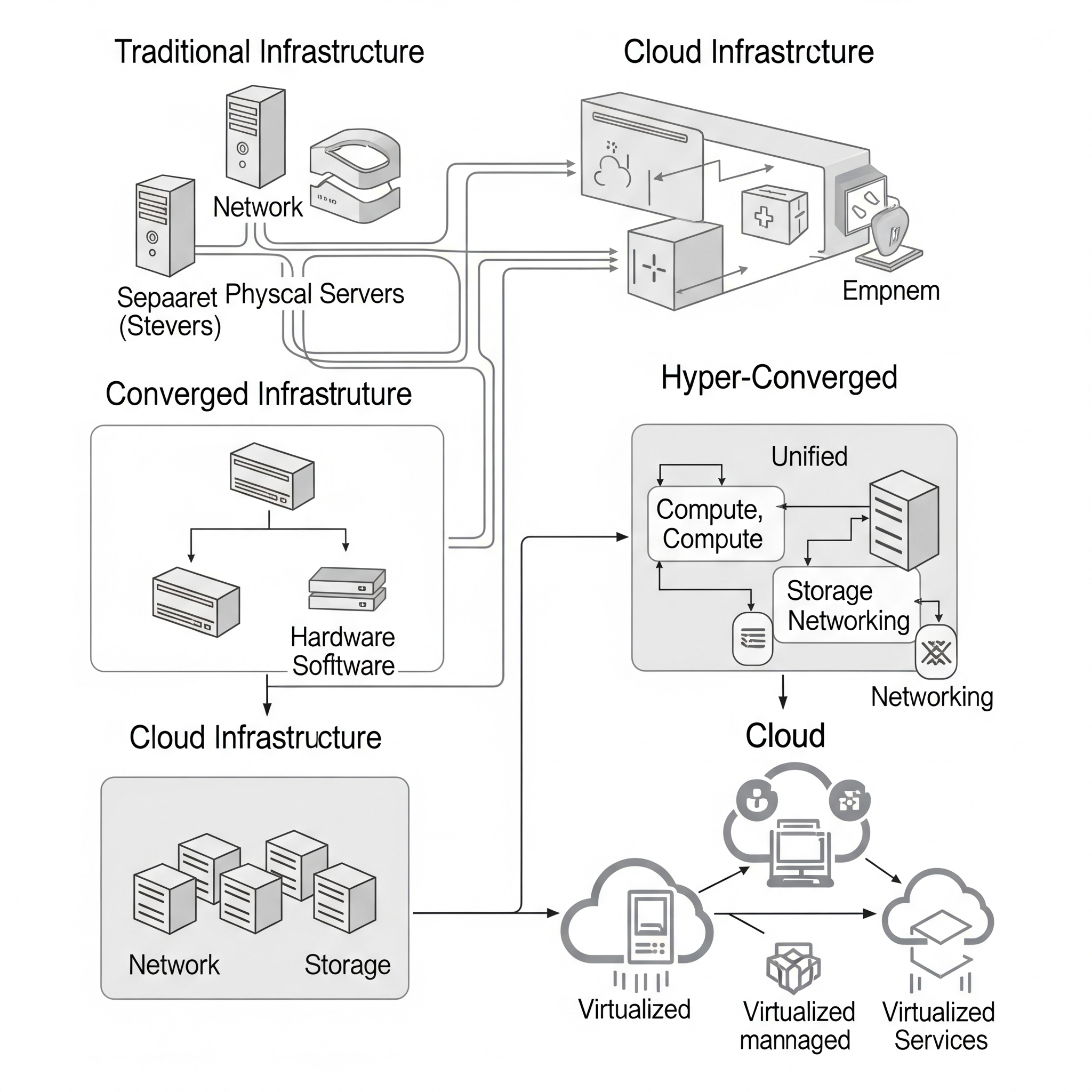 Infrustructure by Keep IT Simple - visual explanation of  Traditional, Converged, Hyper-Converged, and Cloud Infrastructure